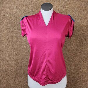 Greg Norman Play Dry Women Collarless Large Magenta Tab Sleeves Golf Athletics
